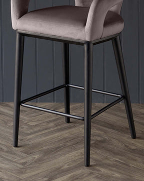 Heath Mocha Plush Velvet Black Wood Bar Stool