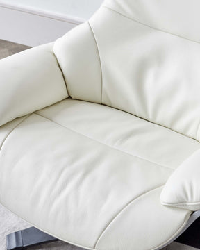 Karma white leather swivel recliner accent chair and footstool