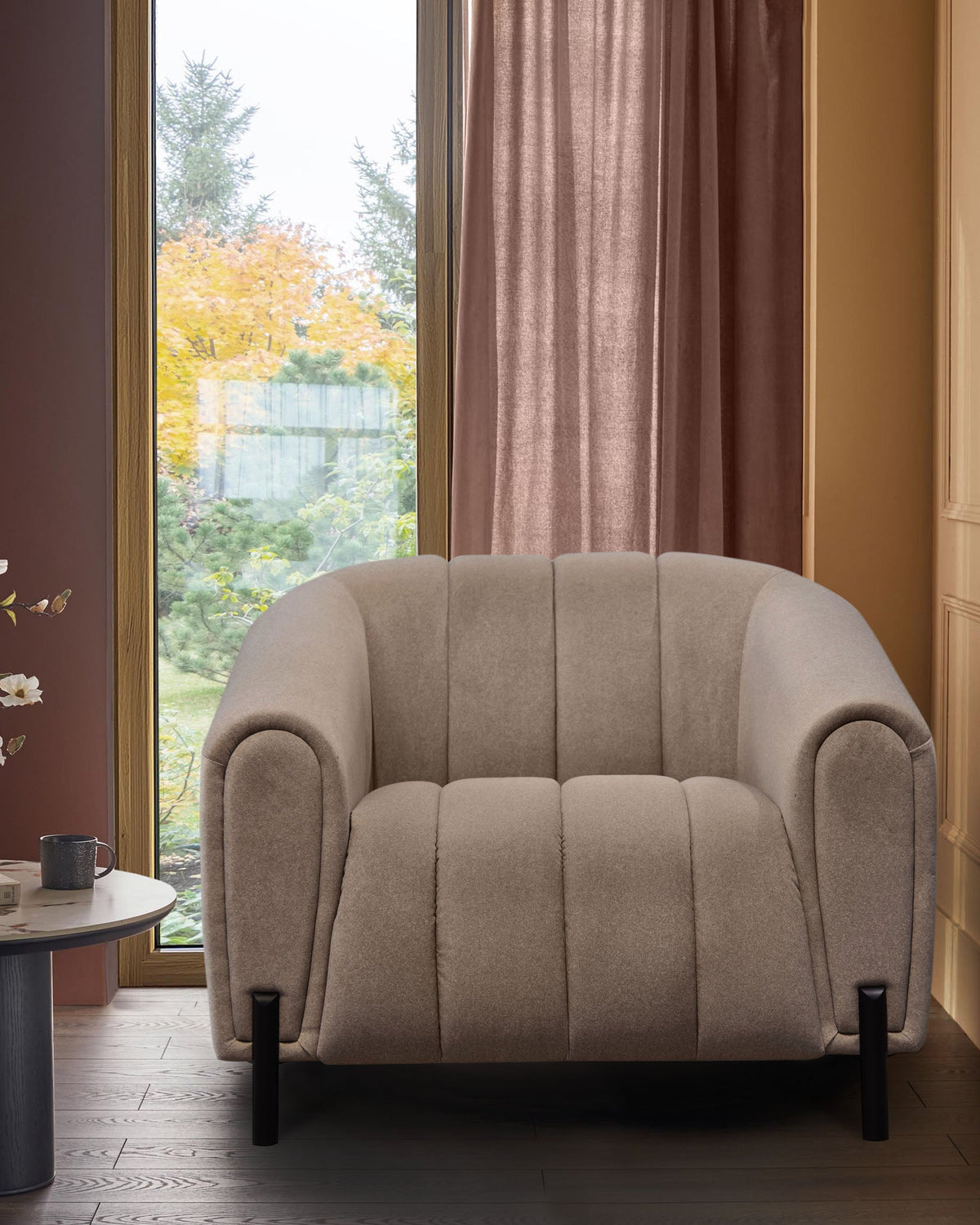 Kendra mocha fabric armchair