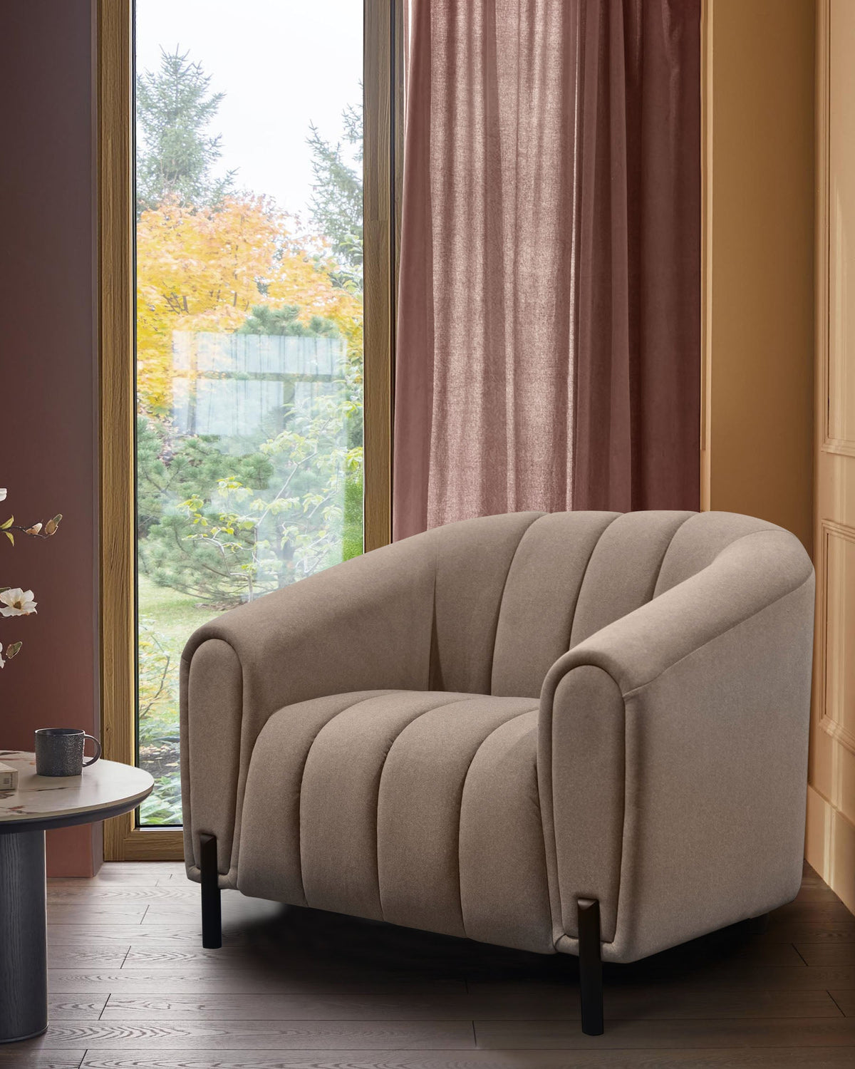 Kendra mocha fabric armchair