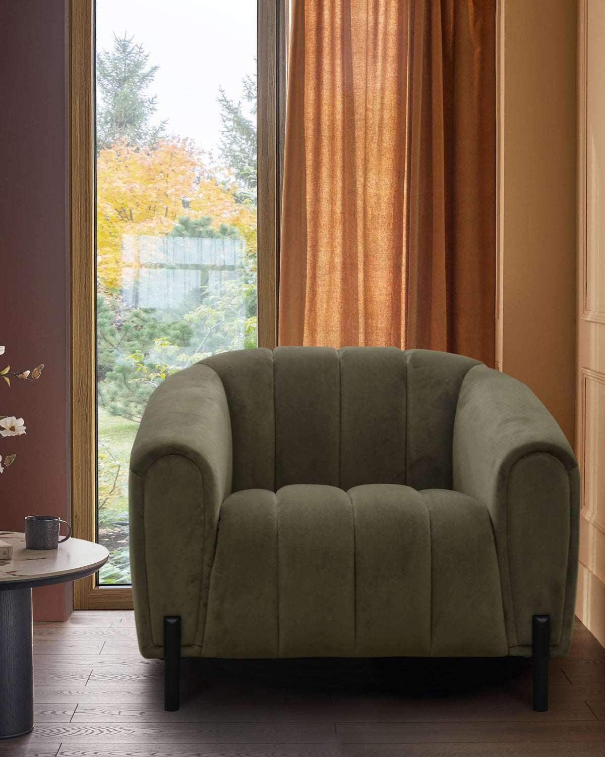 Kendra olive green velvet armchair