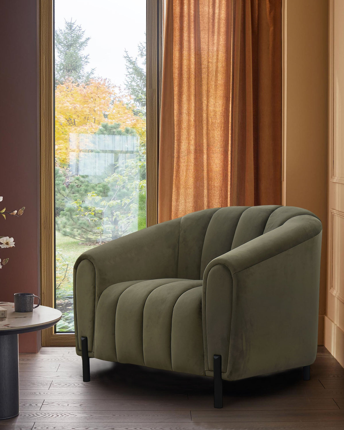 Kendra olive green velvet armchair