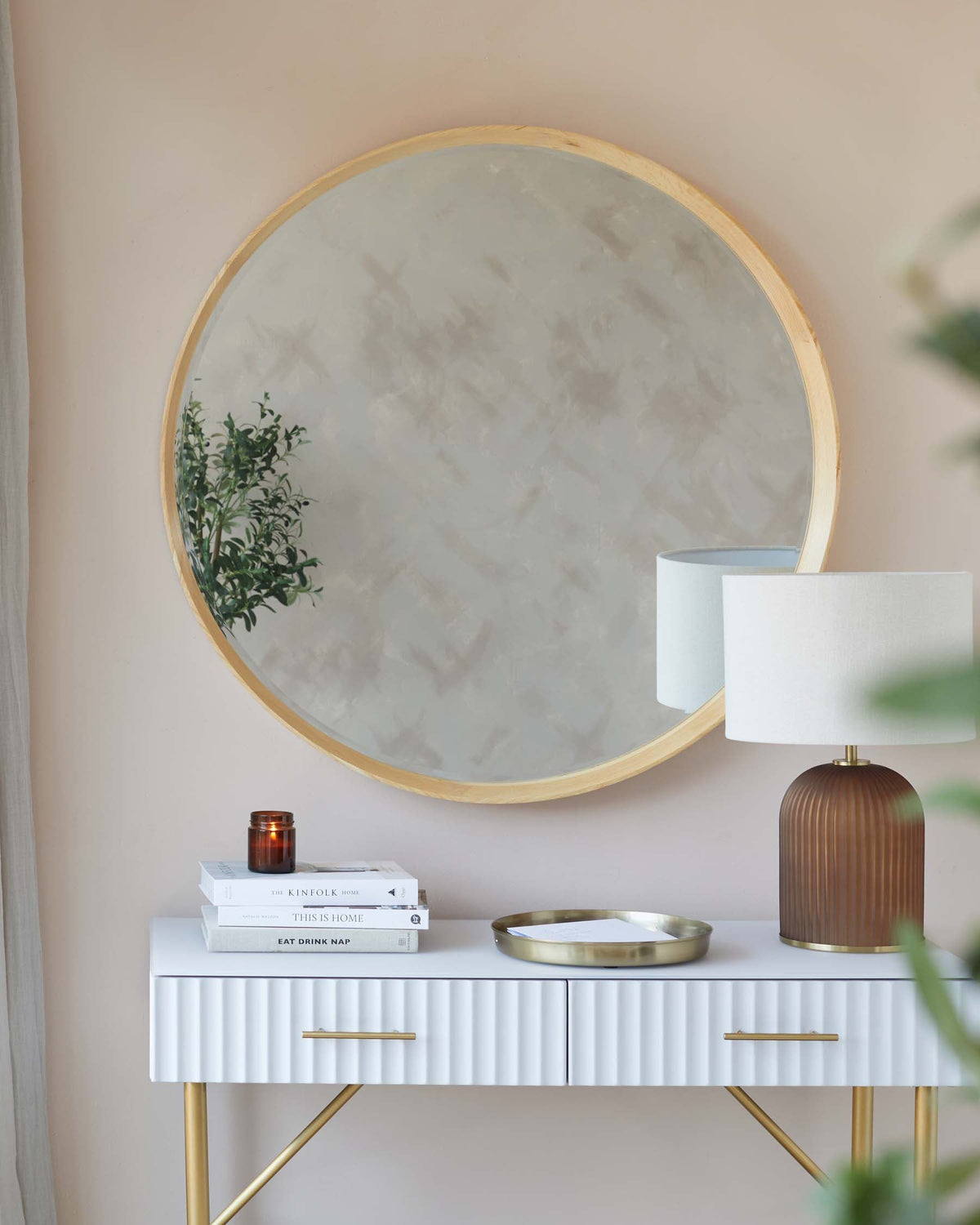 Kendrick Large Round Wall Mirror Oak