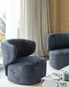 Landon dark blue fabric swivel accent chair