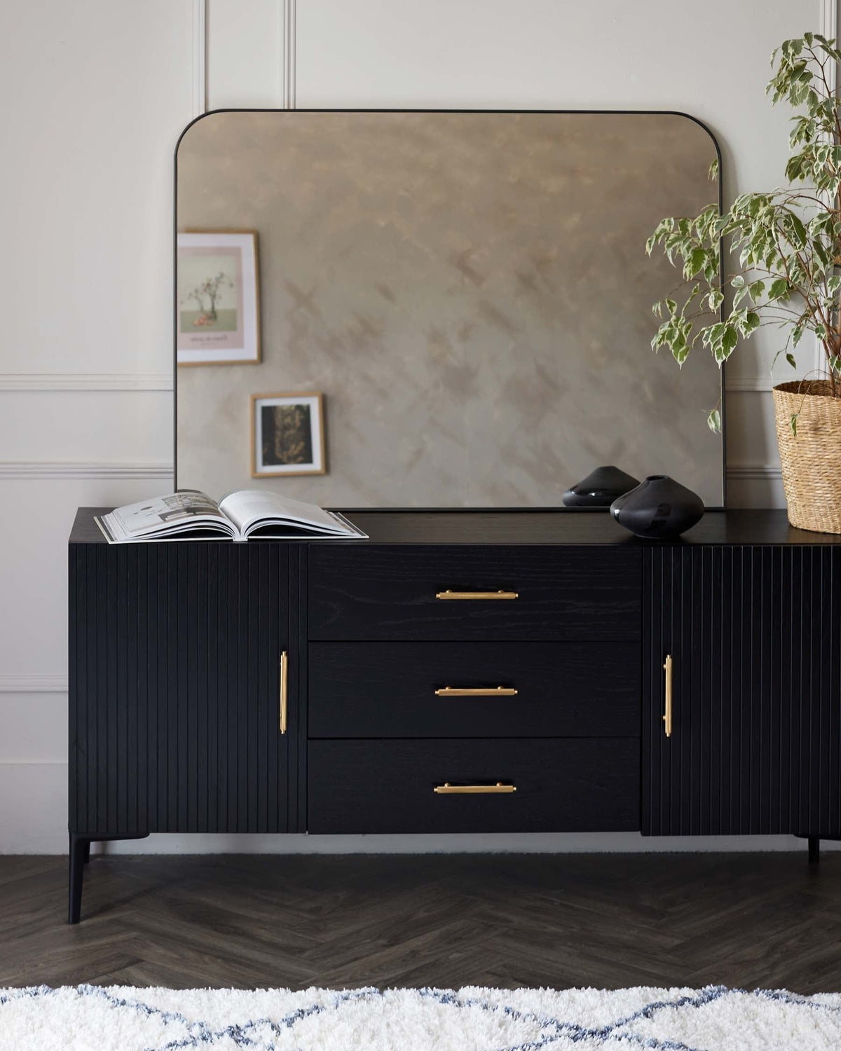 Larson Large Mantle Wall Mirror Black