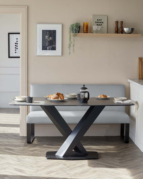 Loop 3 Seater Mid Grey & Black Leg Dining Bench With Backrest