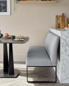 Loop 3 Seater Mid Grey & Black Leg Dining Bench With Backrest