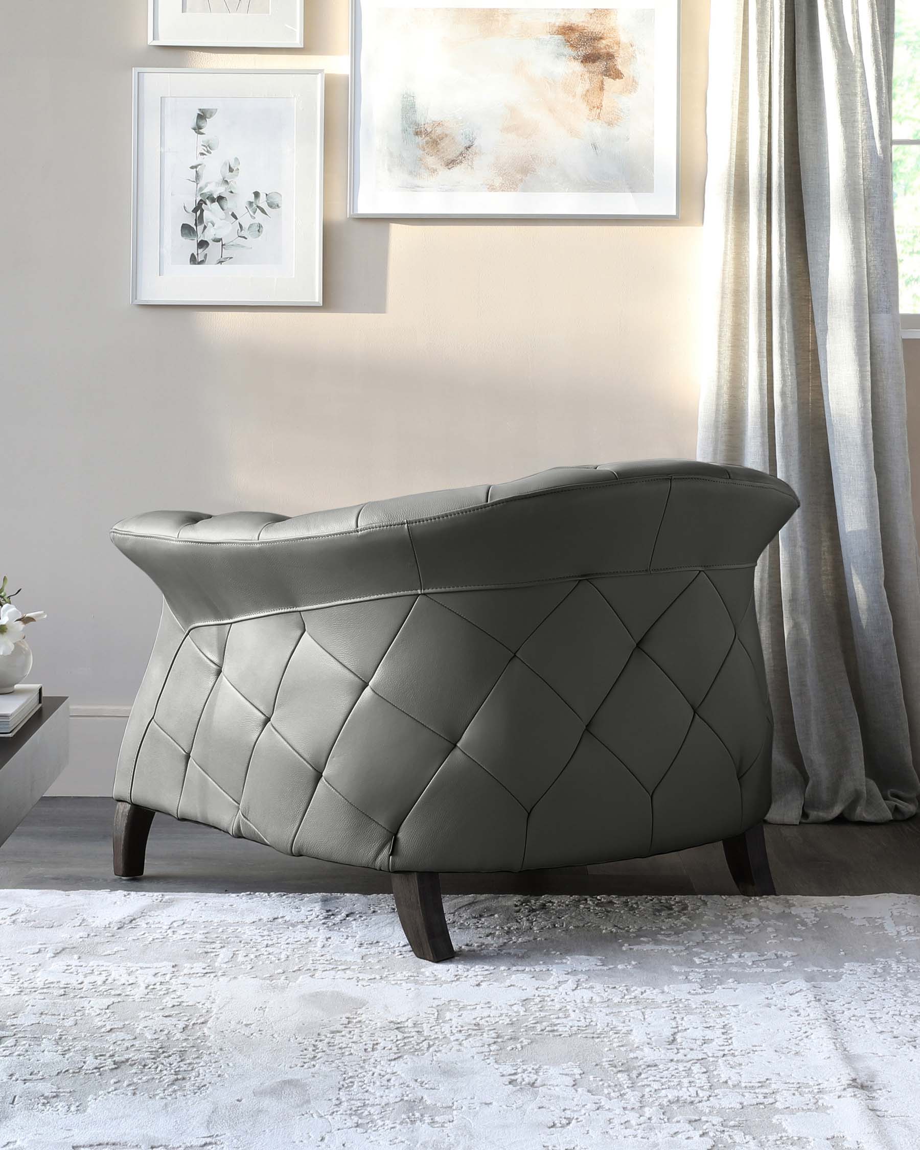 Luxe Modern Dark Grey Real Leather And Dark Wood Leg Armchair