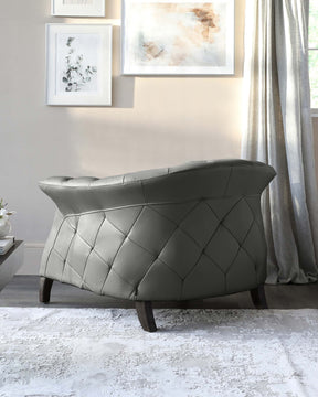 Luxe Modern Dark Grey Real Leather And Dark Wood Leg Armchair