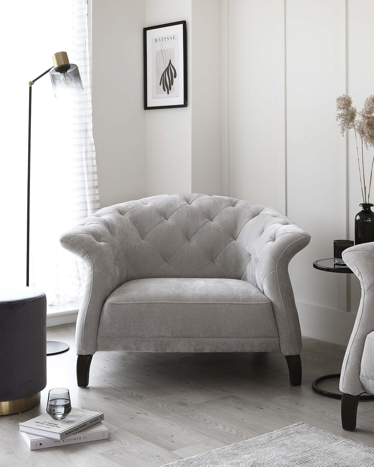 Luxe Light Grey Fabric Armchair