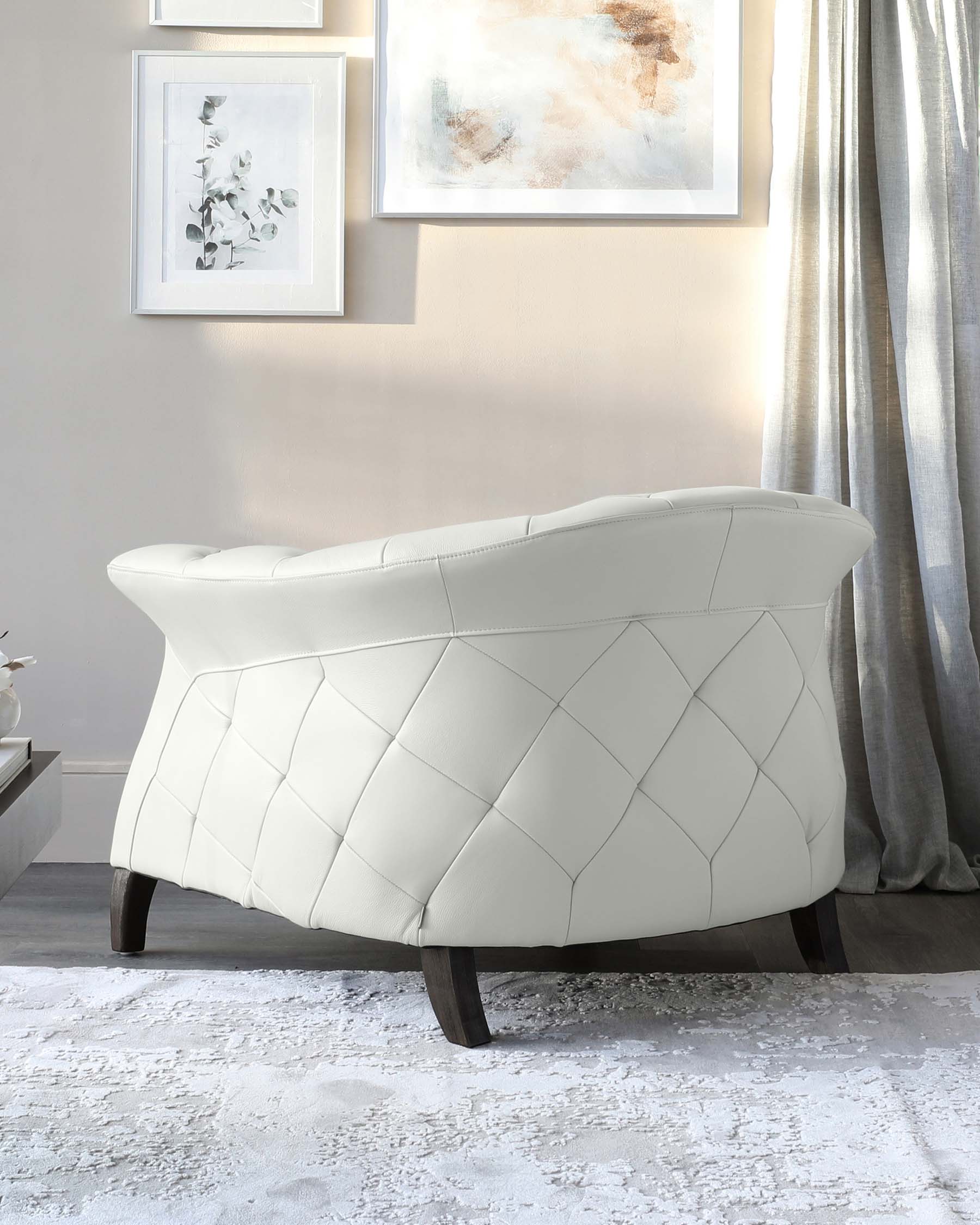 Luxe Modern White Real Leather And Dark Wood Leg Armchair
