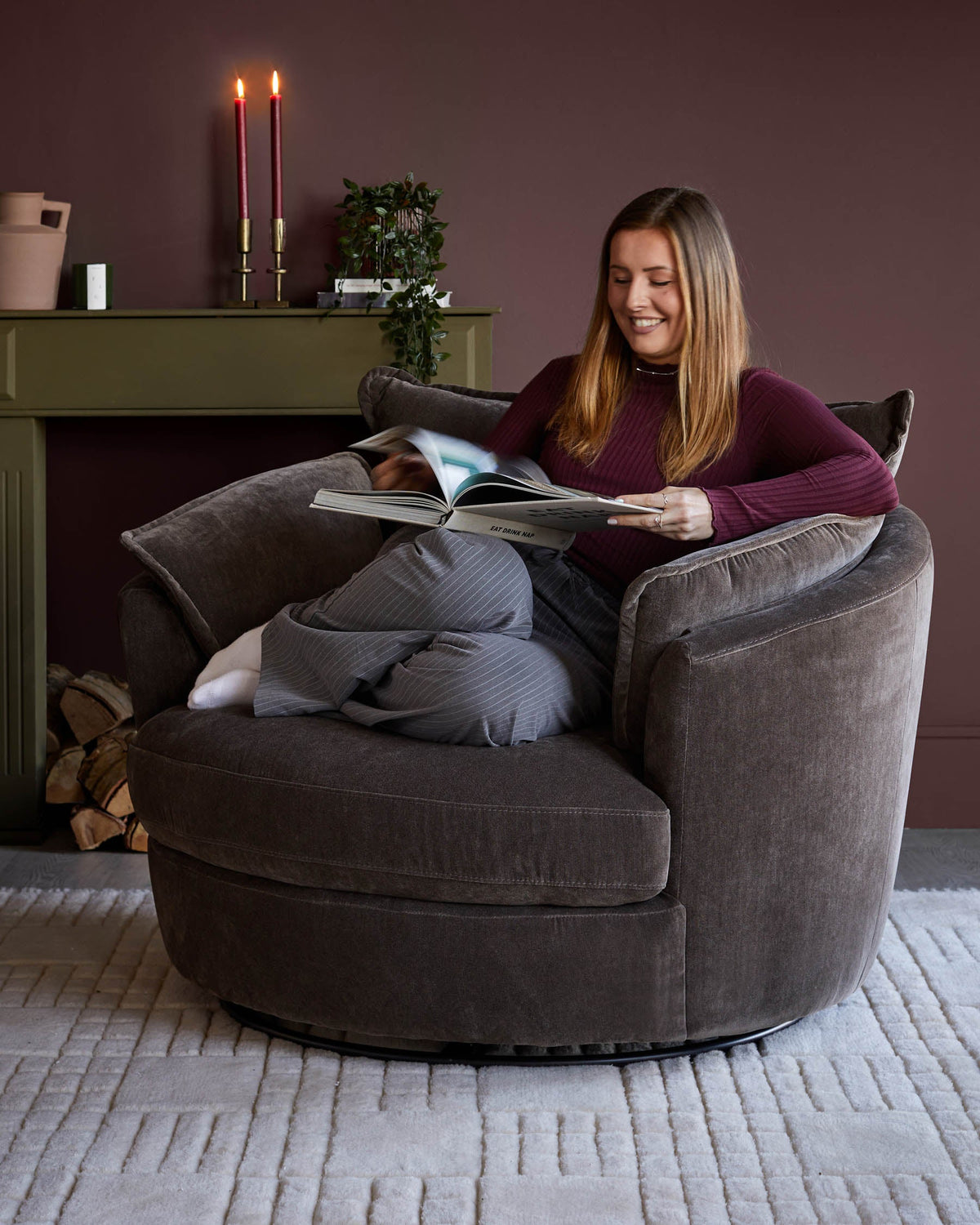 Maddox mocha chenille swivel chair