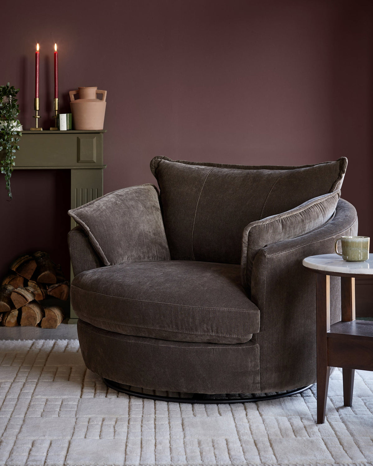 Maddox mocha chenille swivel chair
