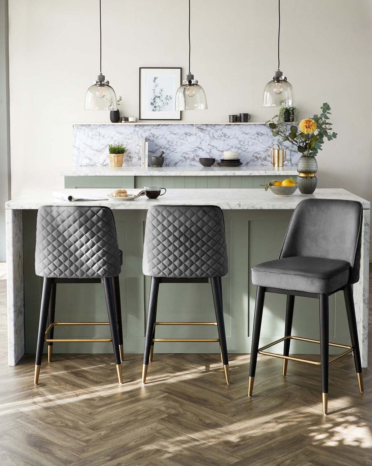 Mae Dark Grey Velvet Bar stool