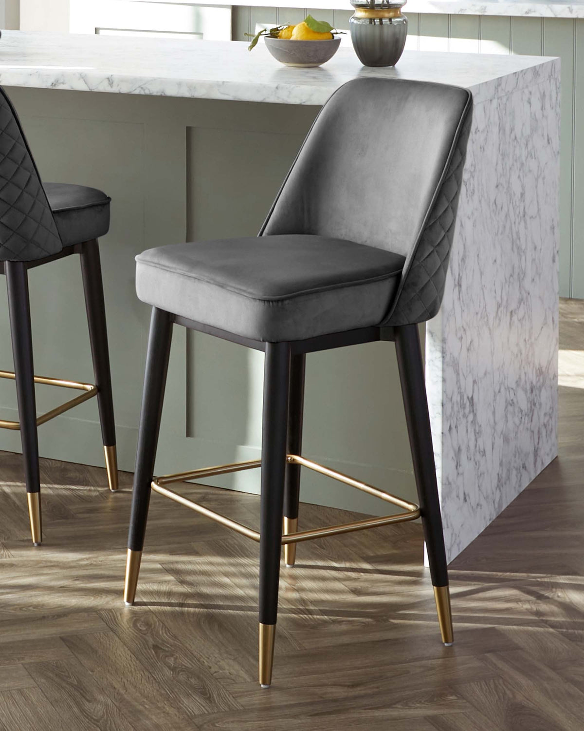 Mae Dark Grey Velvet Bar stool