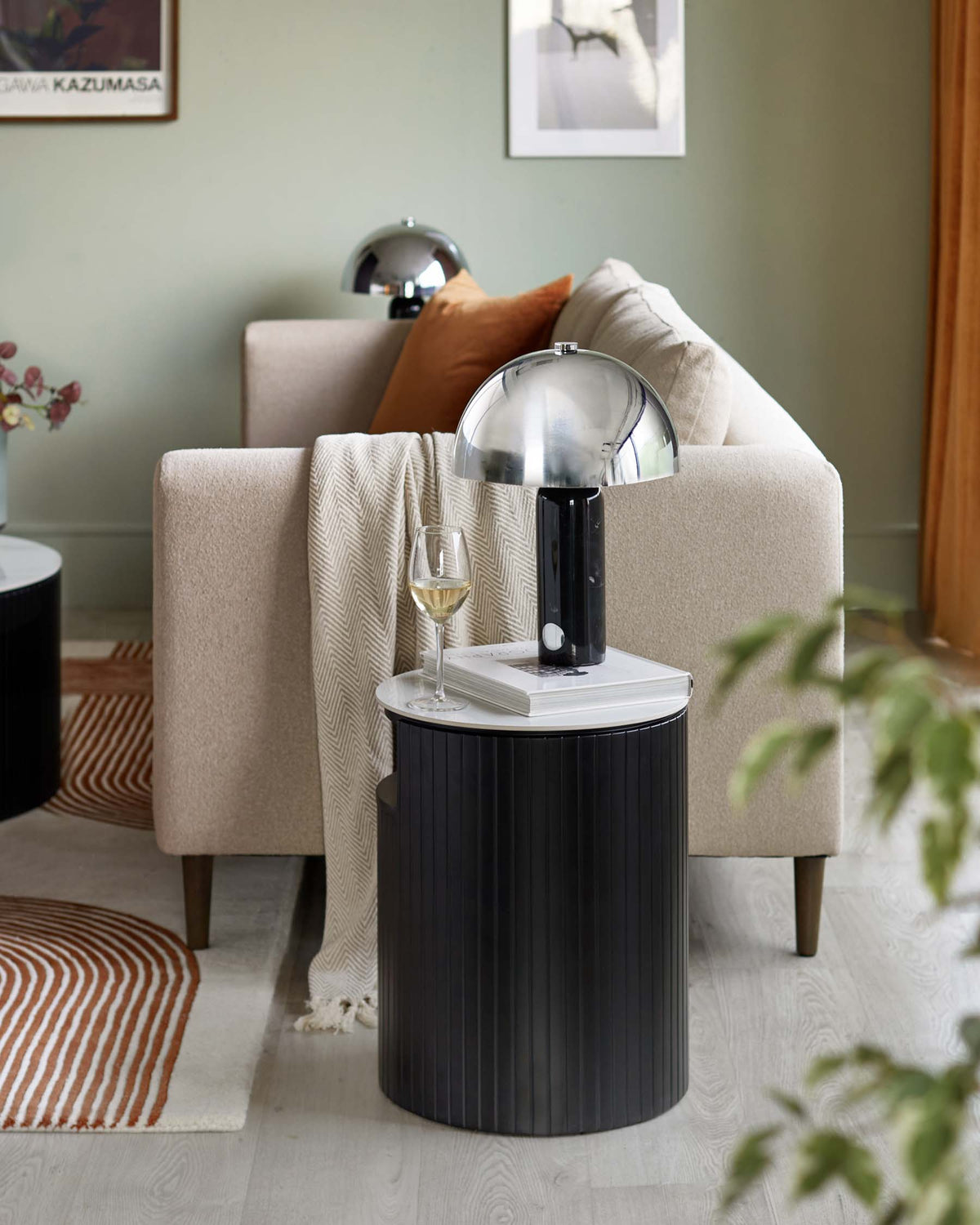 Malachy Side Table White Ceramic with Black Wood