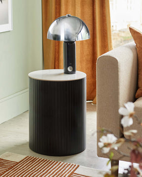 Malachy Side Table White Ceramic with Black Wood