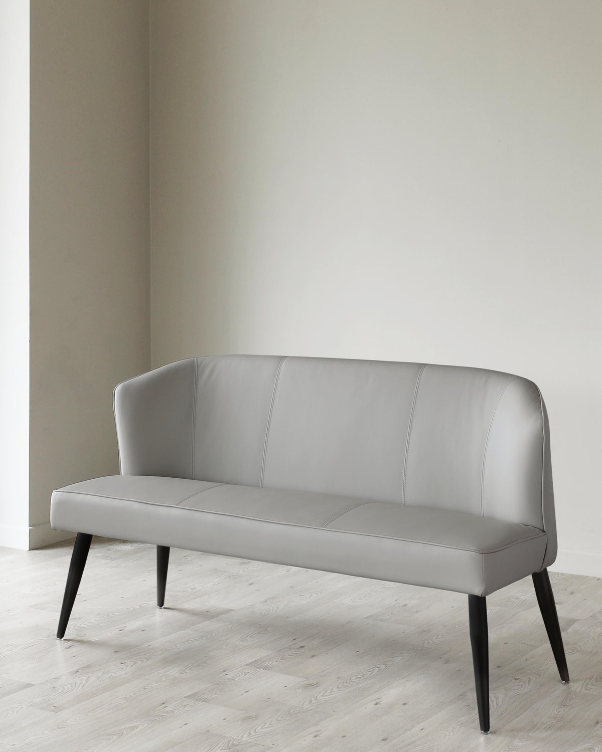Mellow Light Grey Faux Leather 3 Seater Dining Bench With Backrest