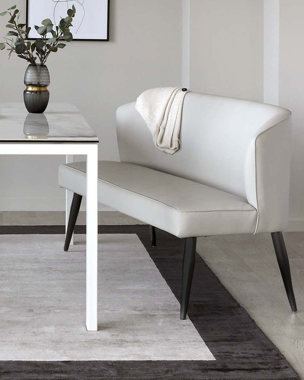 Mellow Light Grey Faux Leather 3 Seater Dining Bench With Backrest