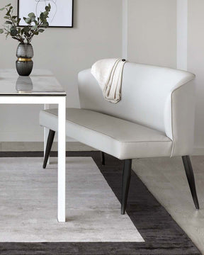 Mellow Light Grey Faux Leather 3 Seater Dining Bench With Backrest