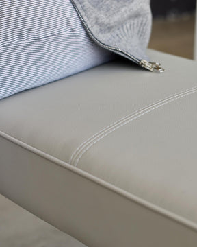 Mellow Light Grey Faux Leather And Stainless Steel 3 Seater Without Backrest Bench