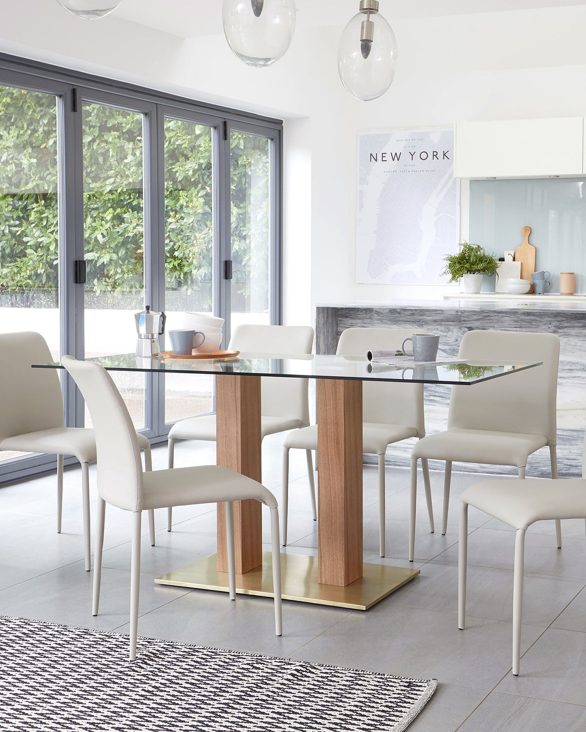 Mia Glass And Brass 6 Seater Dining Table