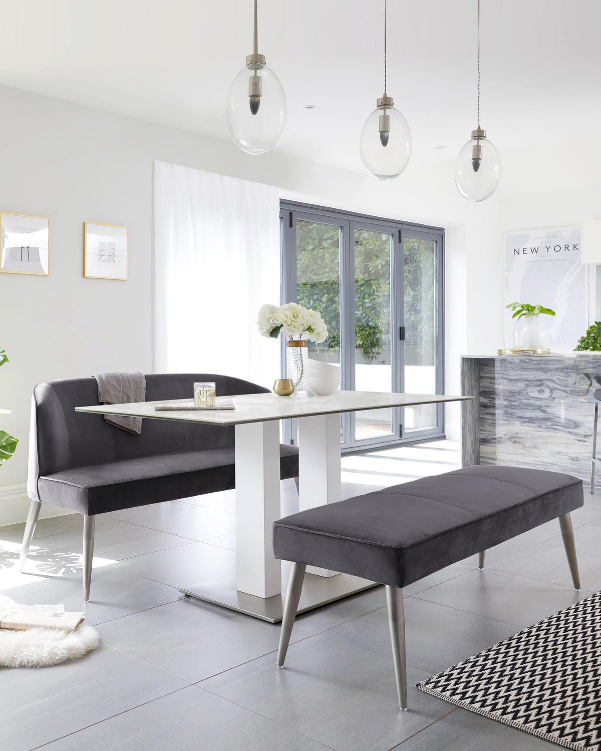 Mellow Dark Grey Velvet 3 Seater Bench Without Backrest
