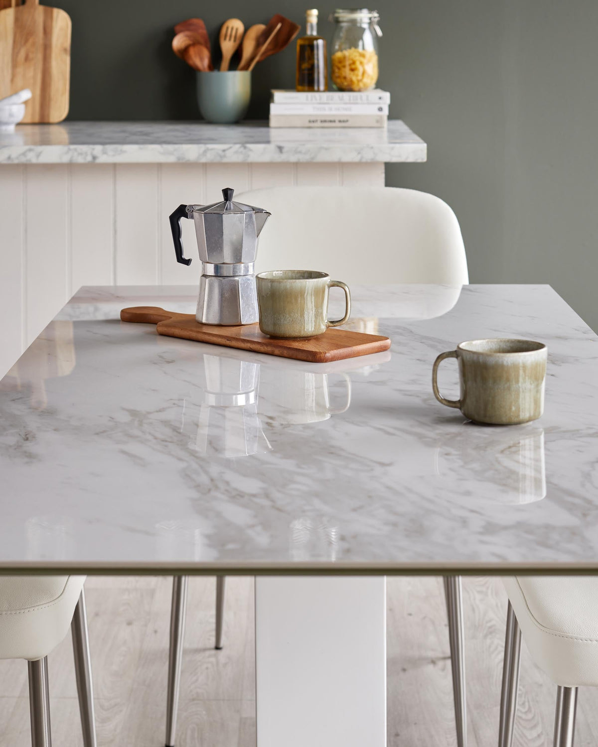 Mia White Marbled Ceramic 6 Seater Dining Table