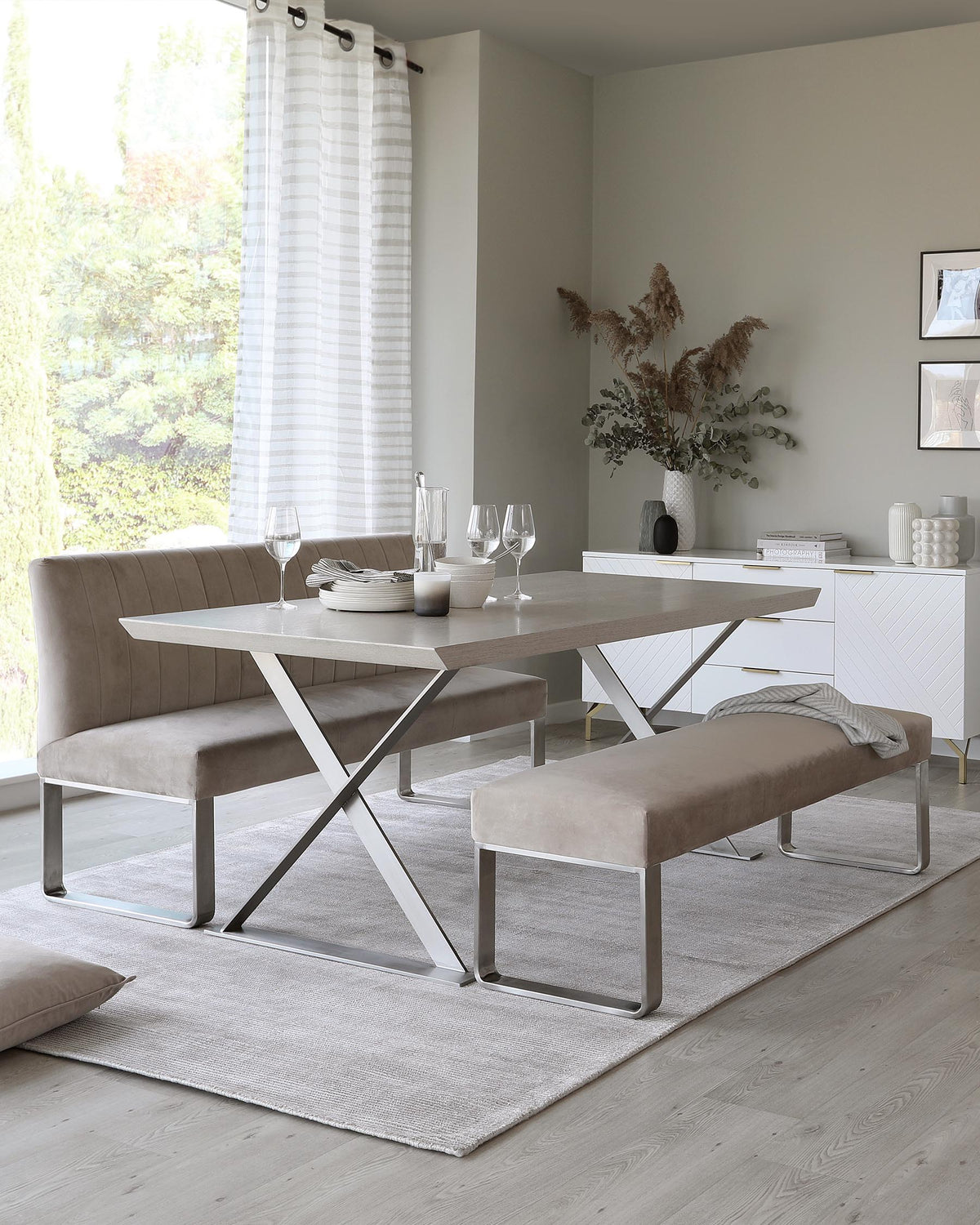 Nala grey wood extending 6 to 8 seater dining table