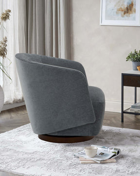 Natalia blue grey chenille swivel accent chair