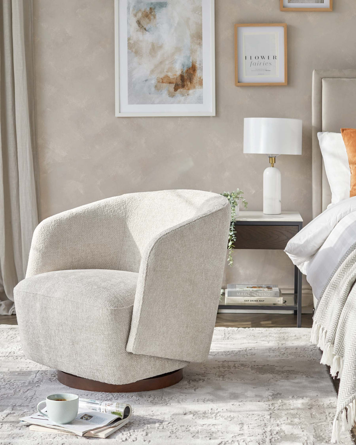 Natalia natural chunky weave swivel accent chair