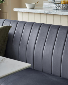 Ophelia 3 Seater Dark Grey Velvet Dining Bench With Backrest