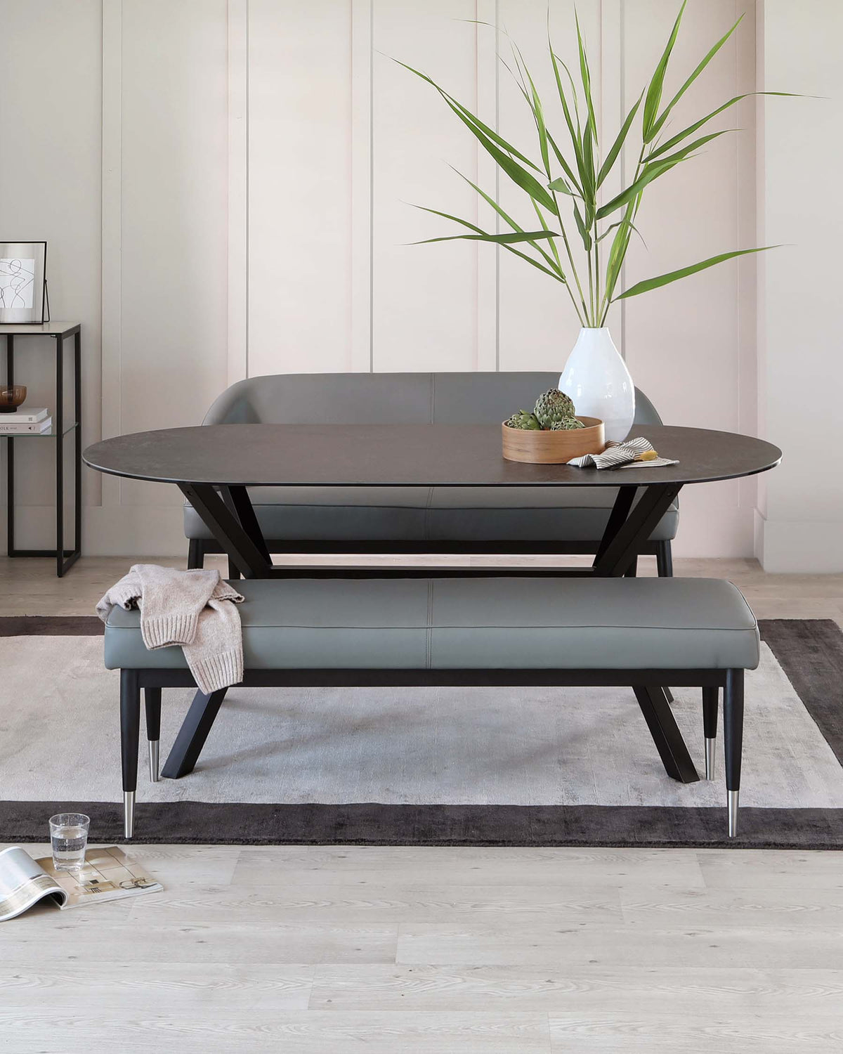 Clover mid grey faux leather bench without backrest