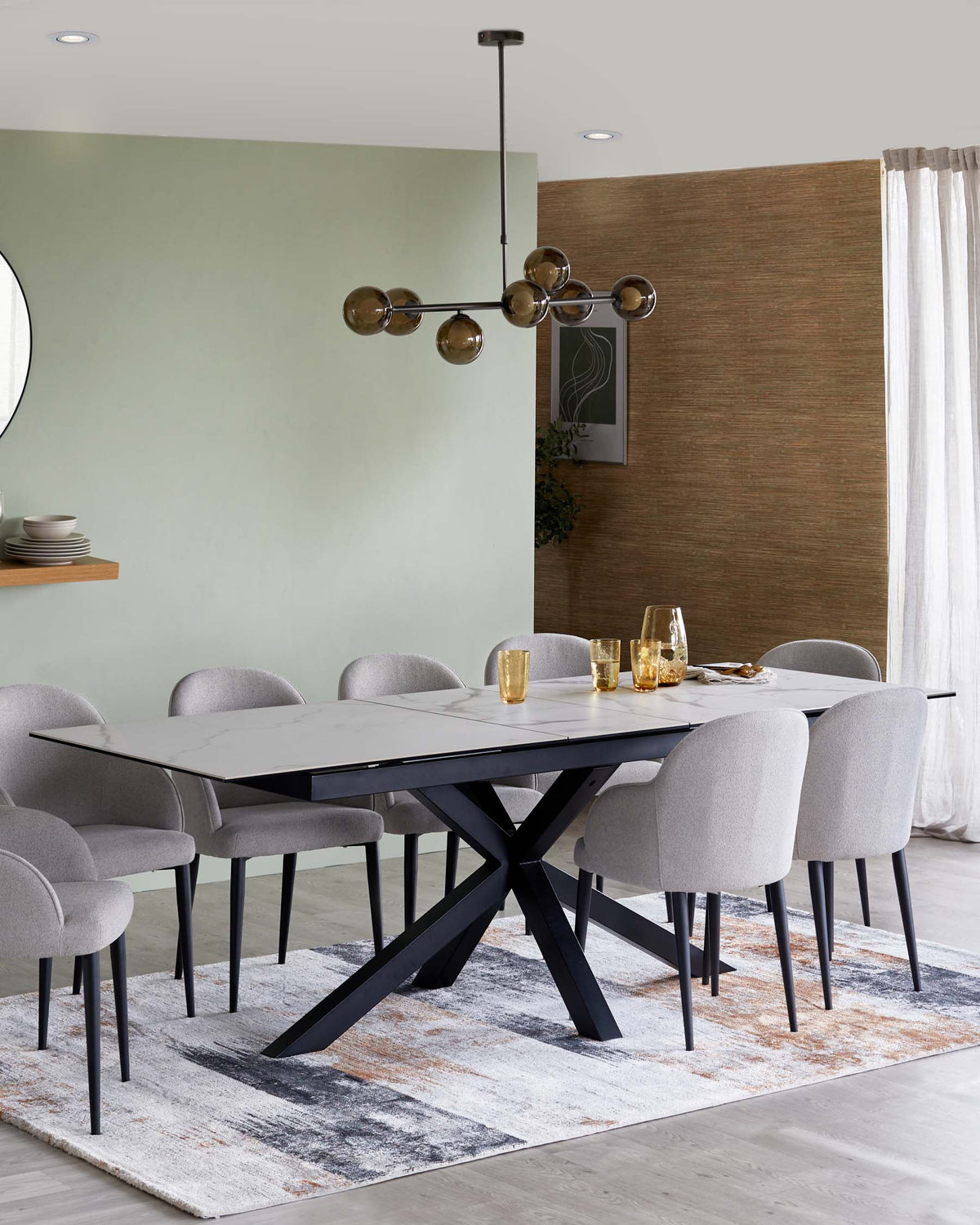 Riley White Marbled Ceramic Extending 8 to 10 Seater Dining Table