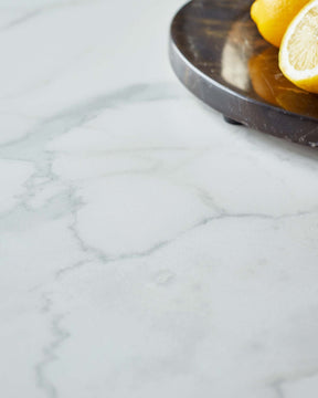 Romeo White Marbled Ceramic and Brass Pedestal 4 Seater Table