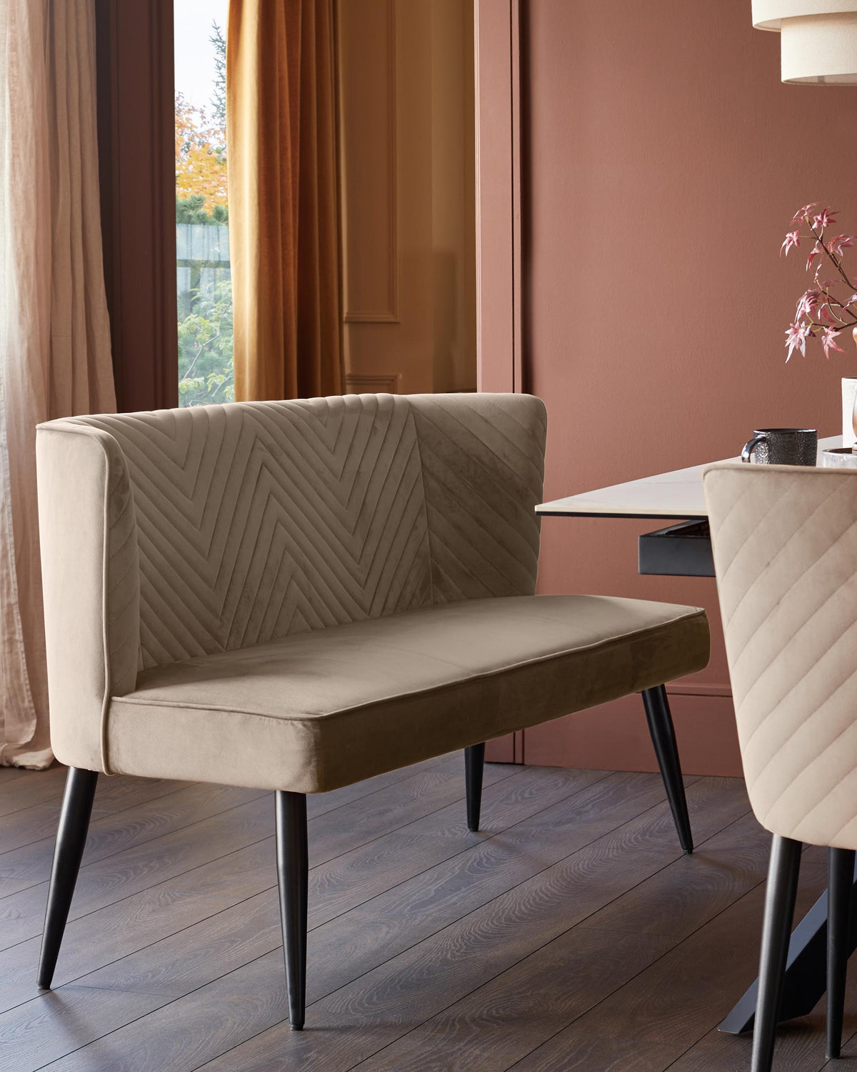 Serena champagne velvet 3 seater dining bench