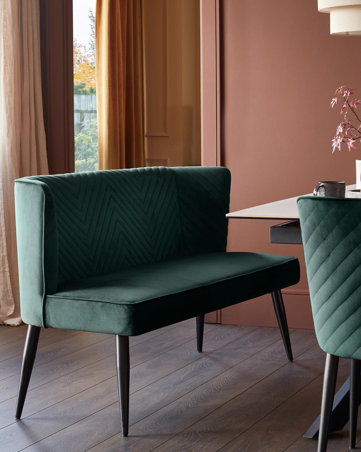 Serena dark green velvet 3 seater dining bench
