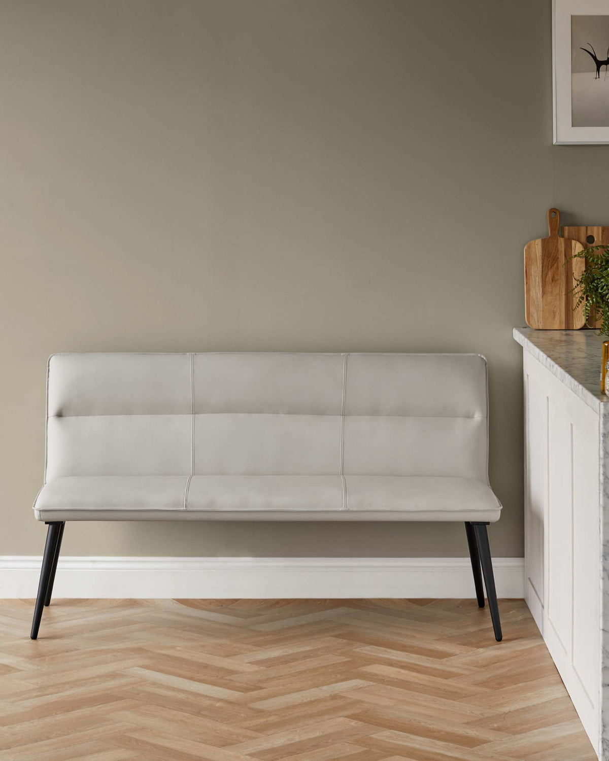 Seth light grey faux leather 3 seater dining bench with backrest