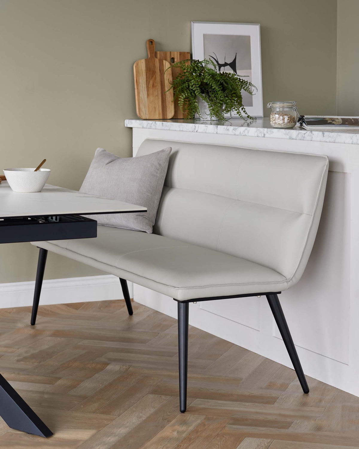 Seth light grey faux leather 3 seater dining bench with backrest