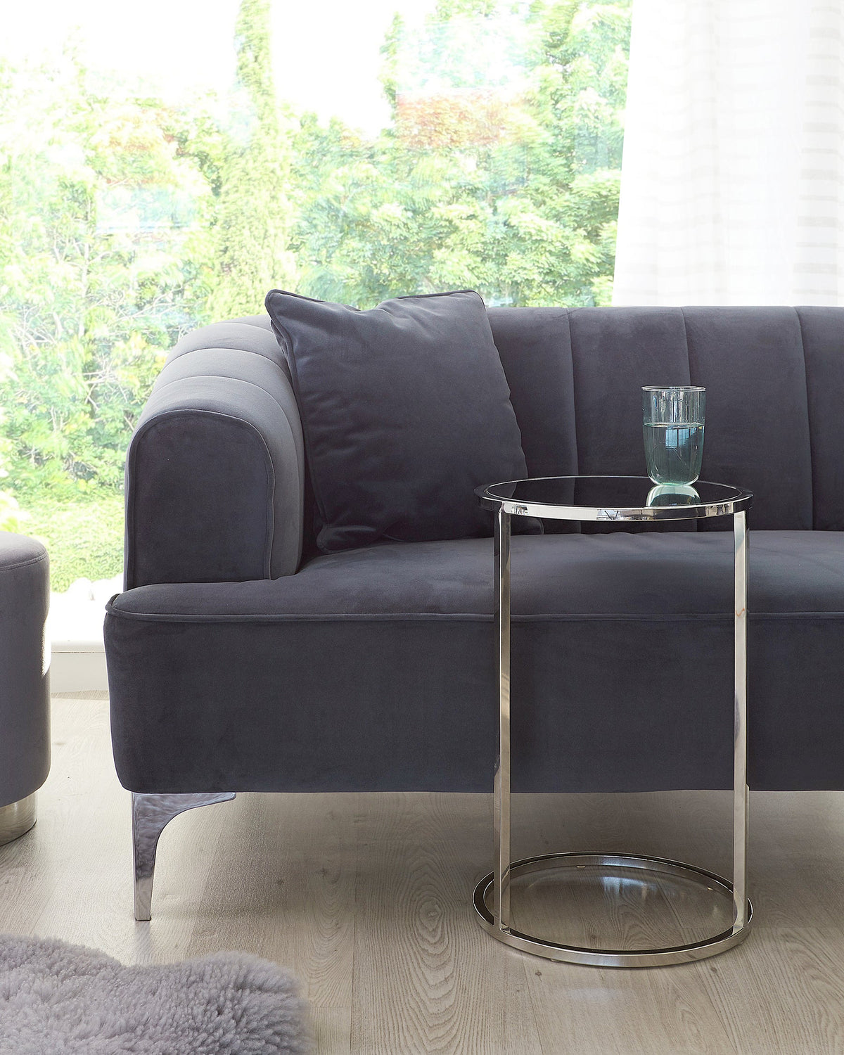 Thea Smoked Mirror and Stainless Steel Tray Table