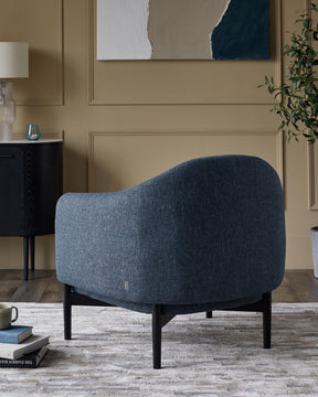 Tristan Blue Textured Weave Accent Chair with Black Wood