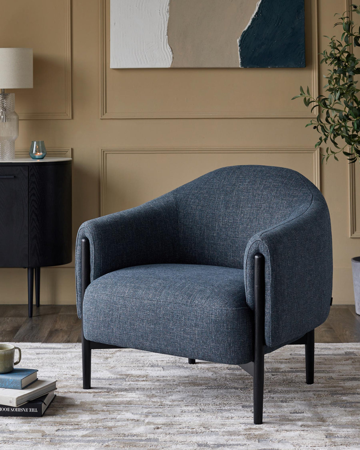 Tristan Blue Textured Weave Accent Chair with Black Wood