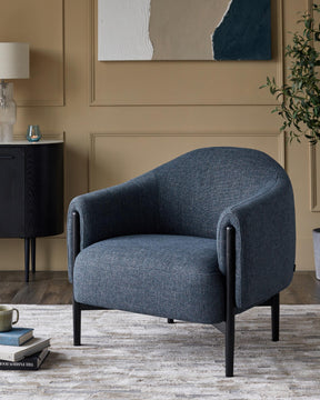 Tristan Blue Textured Weave Accent Chair with Black Wood