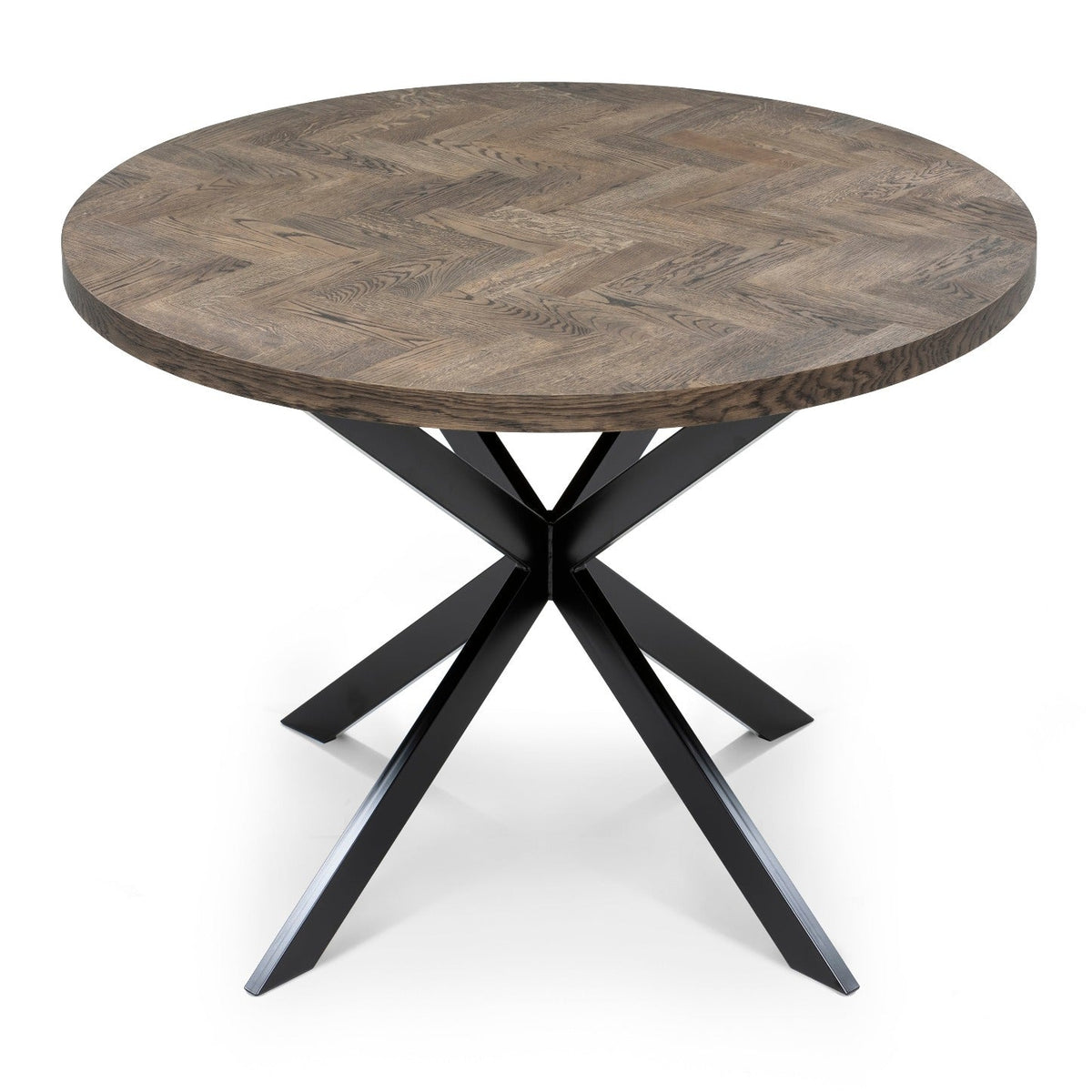 Astrid Round Extendable Parquet Dining Table in Dark Oak