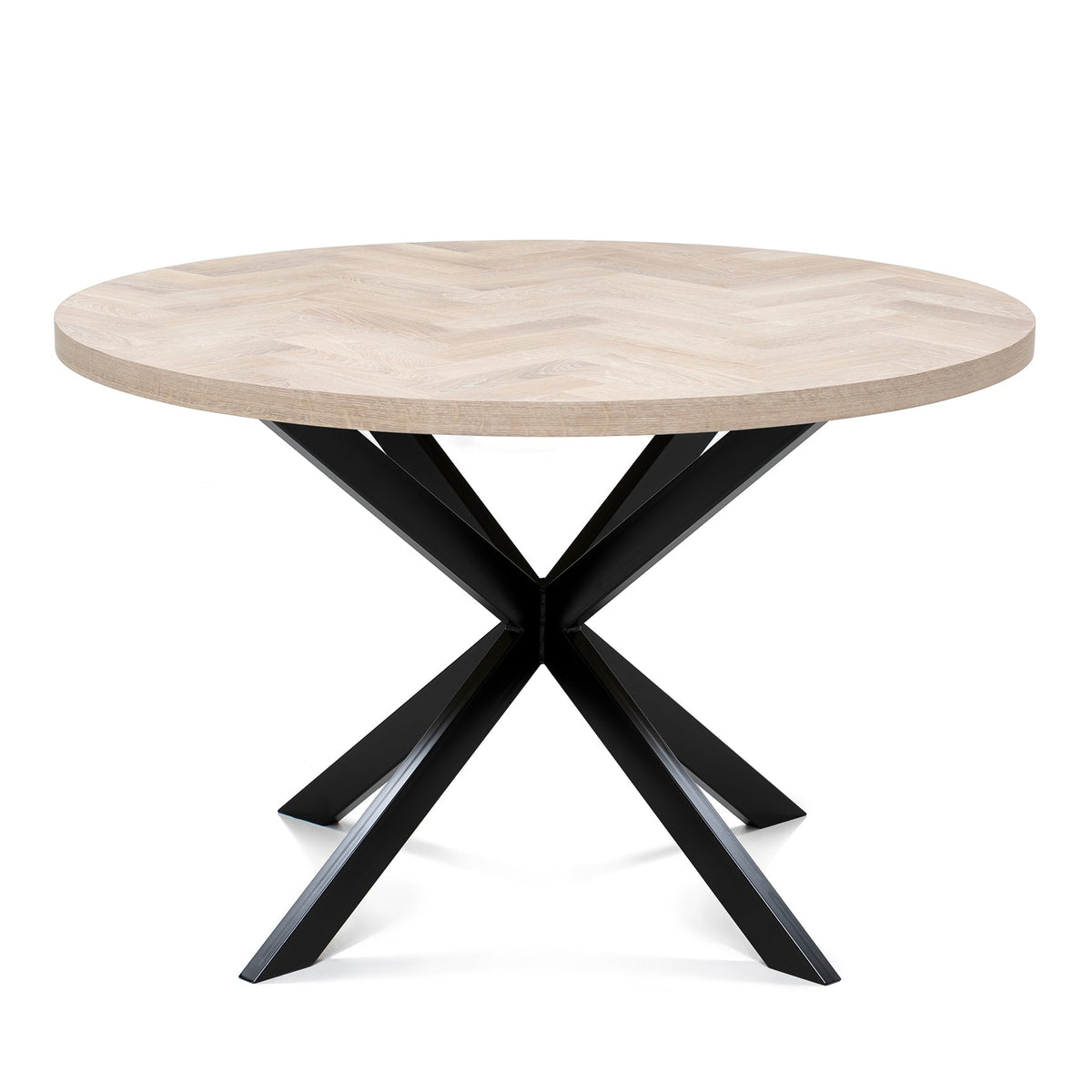 Astrid Round Extendable Parquet Dining Table in Light Oak
