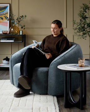 Zoey blue grey fabric armchair
