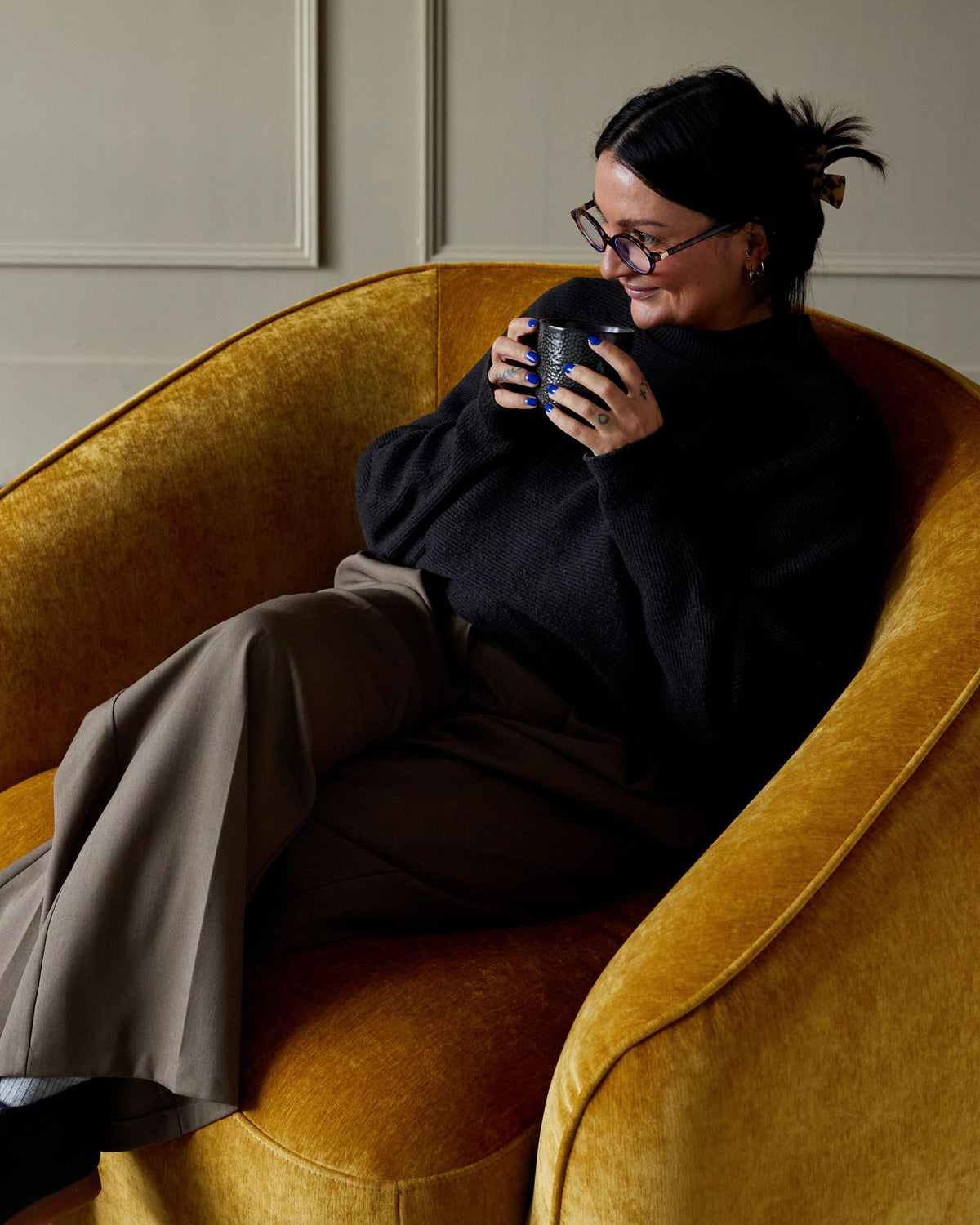 Zoey ochre fabric armchair